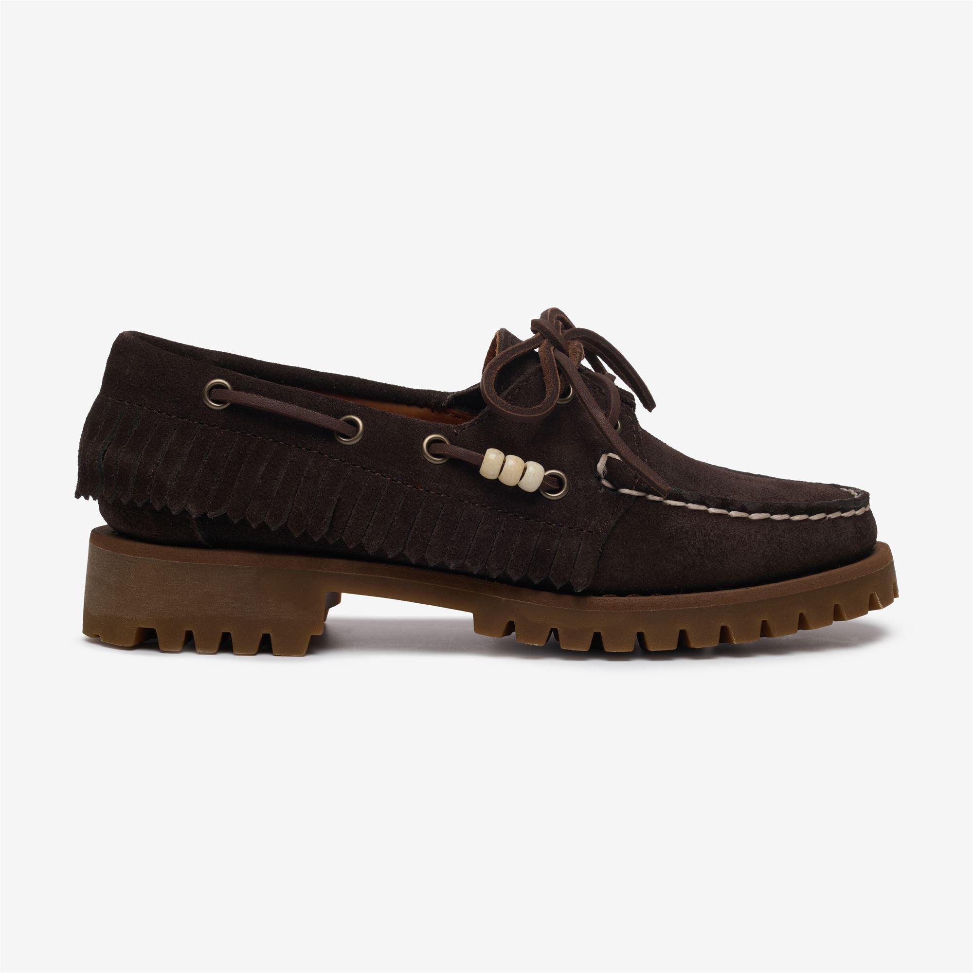 Brown Women's Suede Moccasin with Fringe and Bead Detail | Sebago