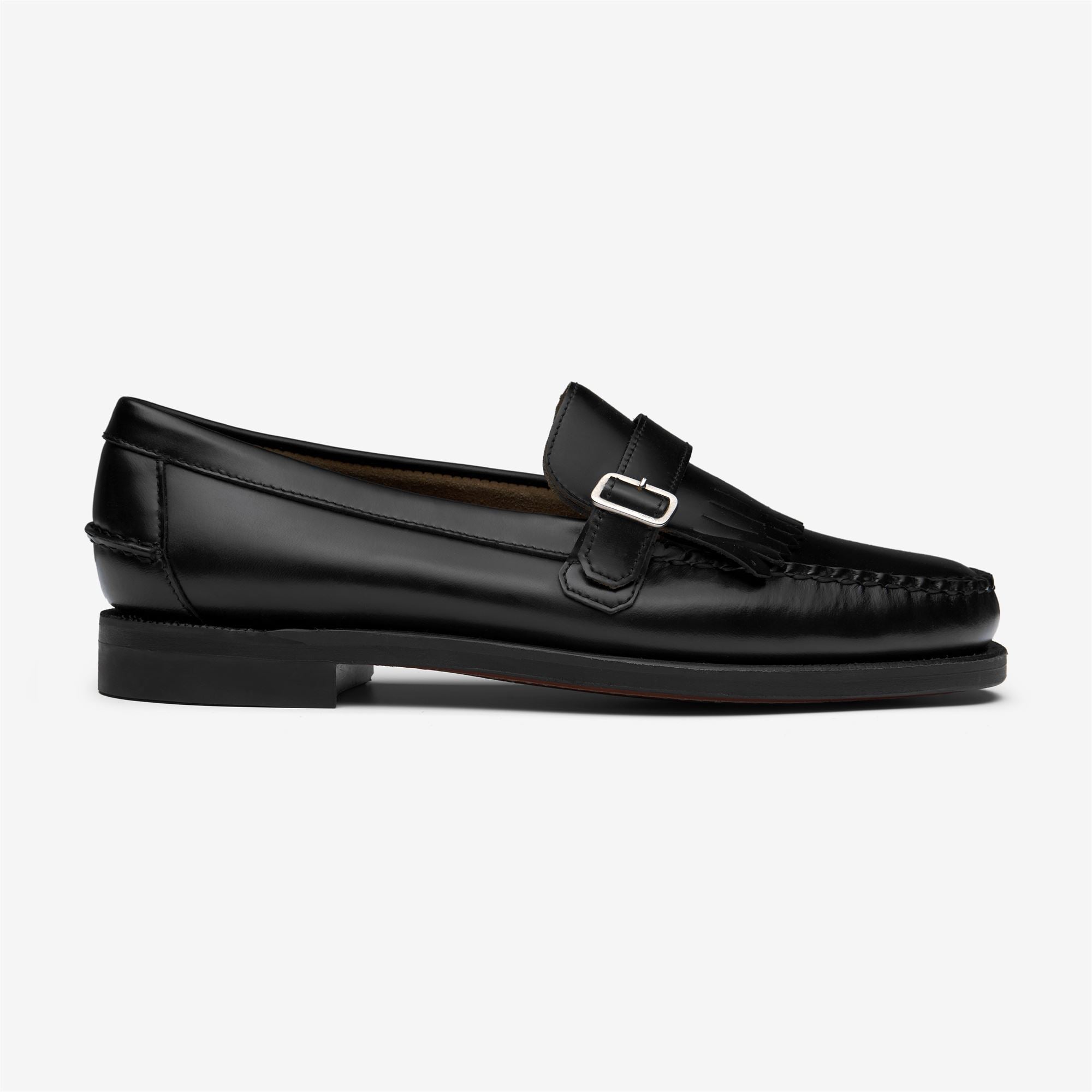 Black Men's Leather Moccasin Loafers with Hand-Stitched Detail