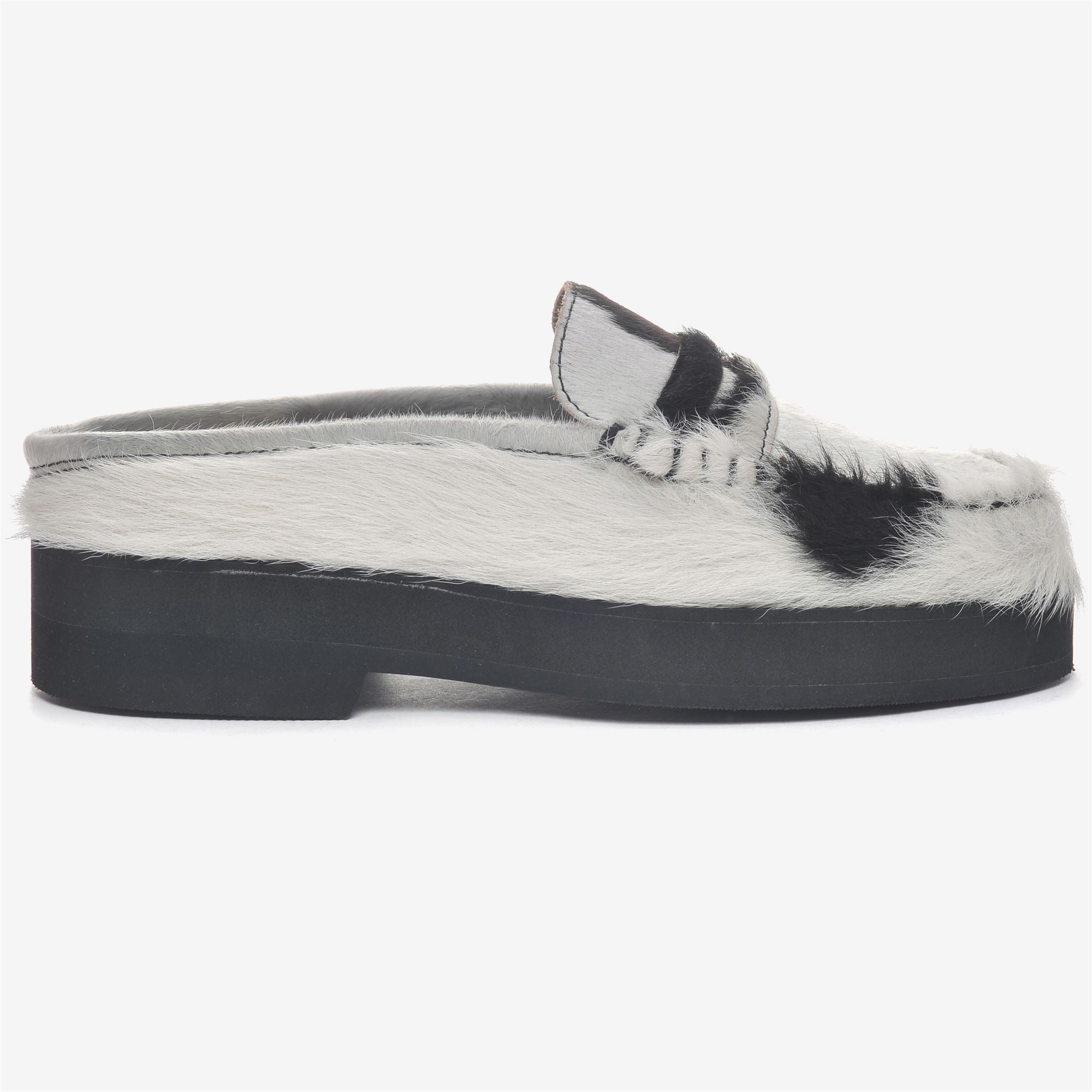 Brown White Women's Fashion Slip-On Moccasins with Cow-Print