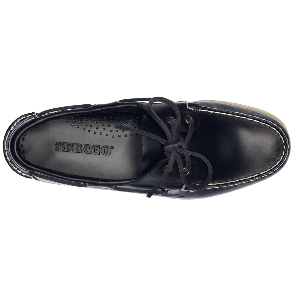 Navy Blue Men's Waxed Leather Yachting Moccasin Boat Shoes 02