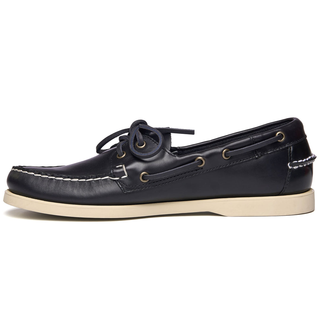 Navy Blue Men's Waxed Leather Yachting Moccasin Boat Shoes main