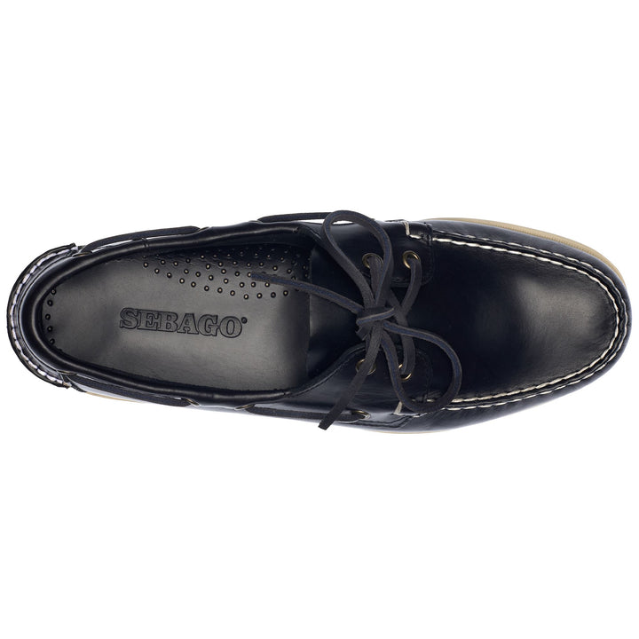 Zapatos náuticos tipo mocasín de cuero encerado azul marino para hombre 4