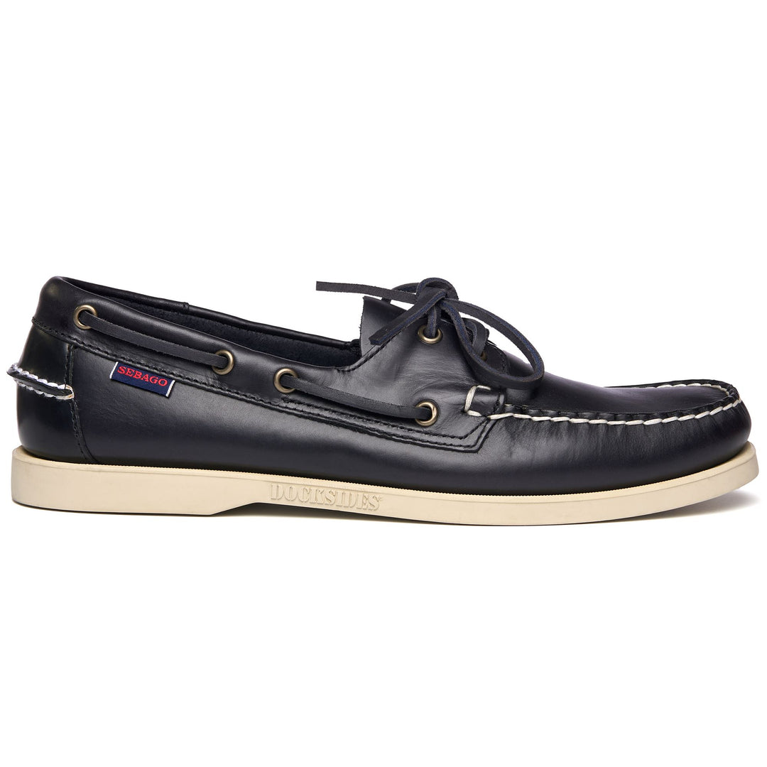 Navy Blue Men's Waxed Leather Yachting Moccasin Boat Shoes 01