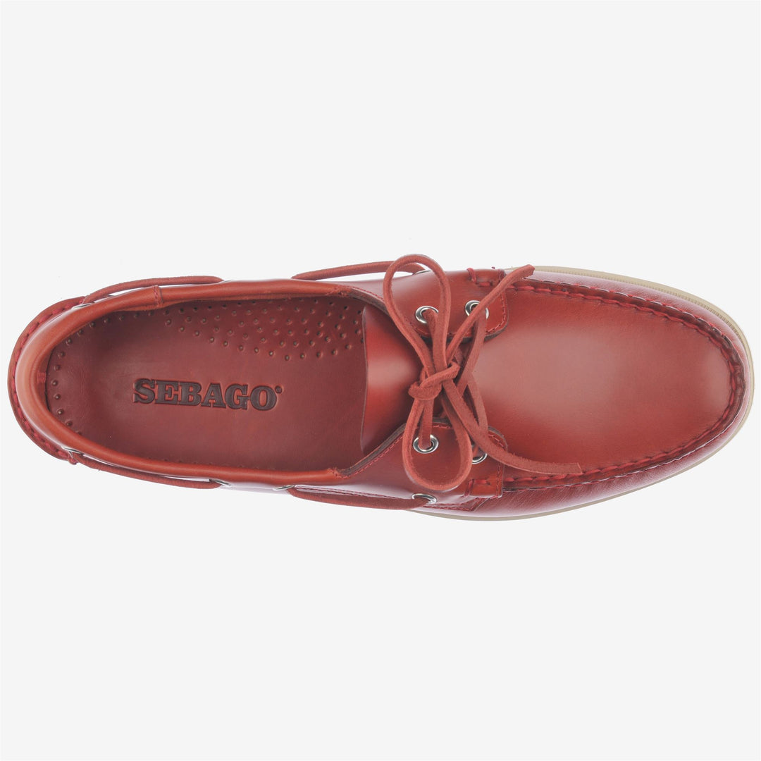 Zapatos náuticos tipo mocasín de cuero encerado para hombre, color rojo oscuro main