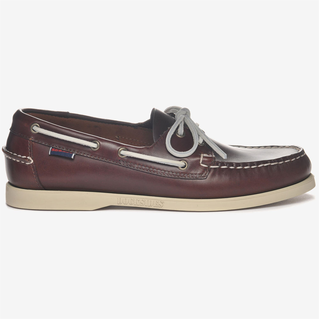 Brown White Men's Waxed Leather Yachting Moccasin Boat Shoes 01