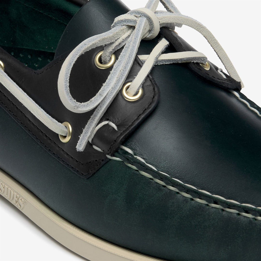 Green men's Waxed Leather Moccasin Boat Shoes for Yachting main
