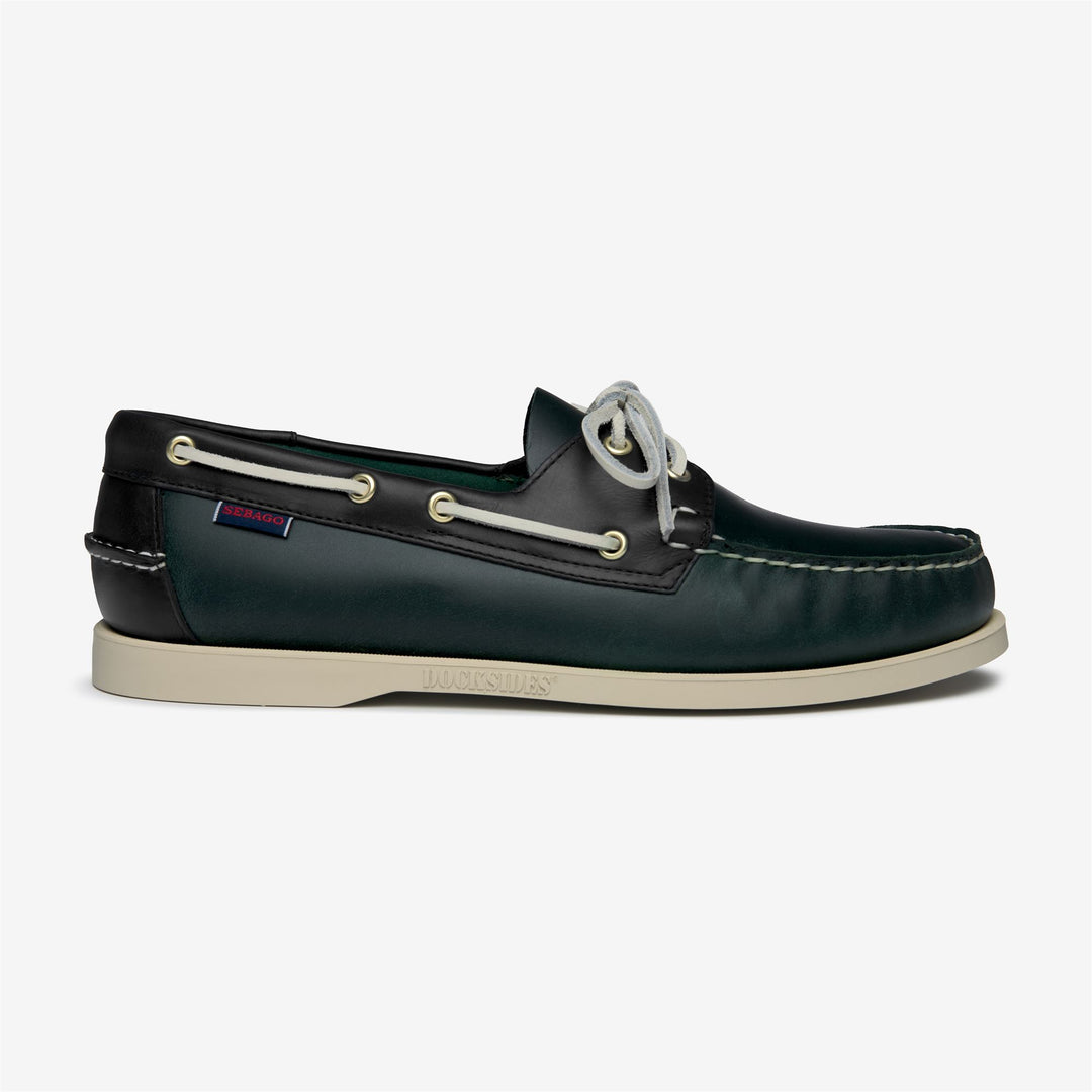 Green men's Waxed Leather Moccasin Boat Shoes for Yachting main