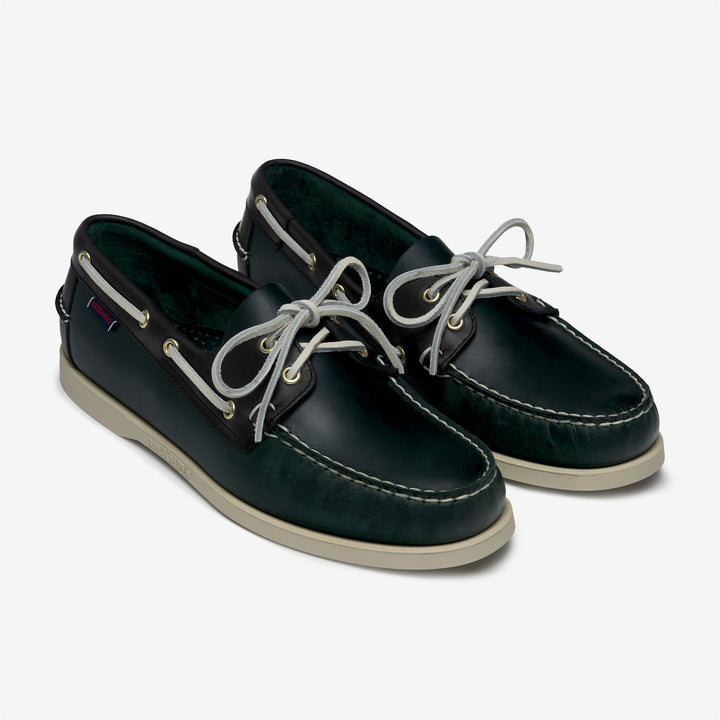 Green men's Waxed Leather Moccasin Boat Shoes for Yachting 2