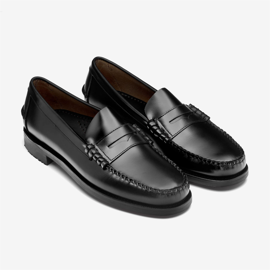 Black Men's Business Moccasin Loafers with Leather Construction 01