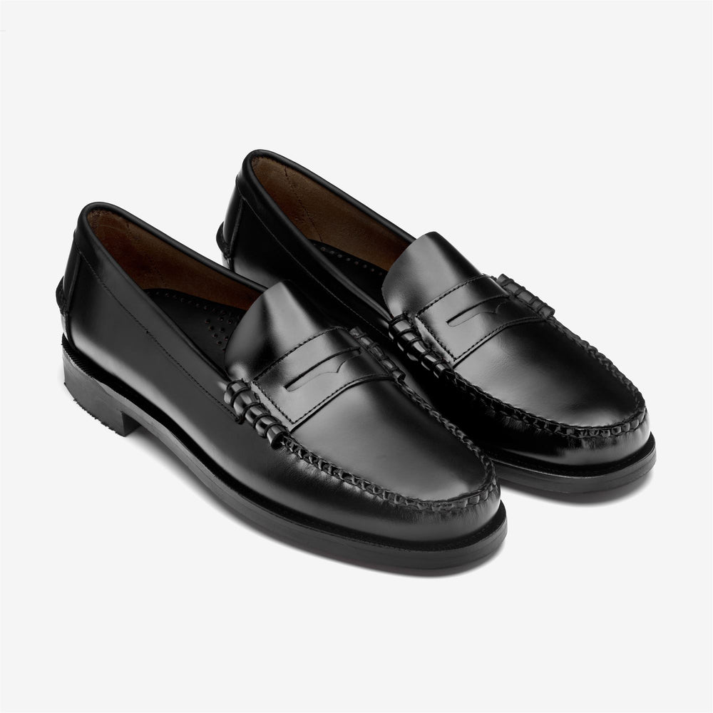 Black Men's Business Moccasin Loafers with Leather Construction 02