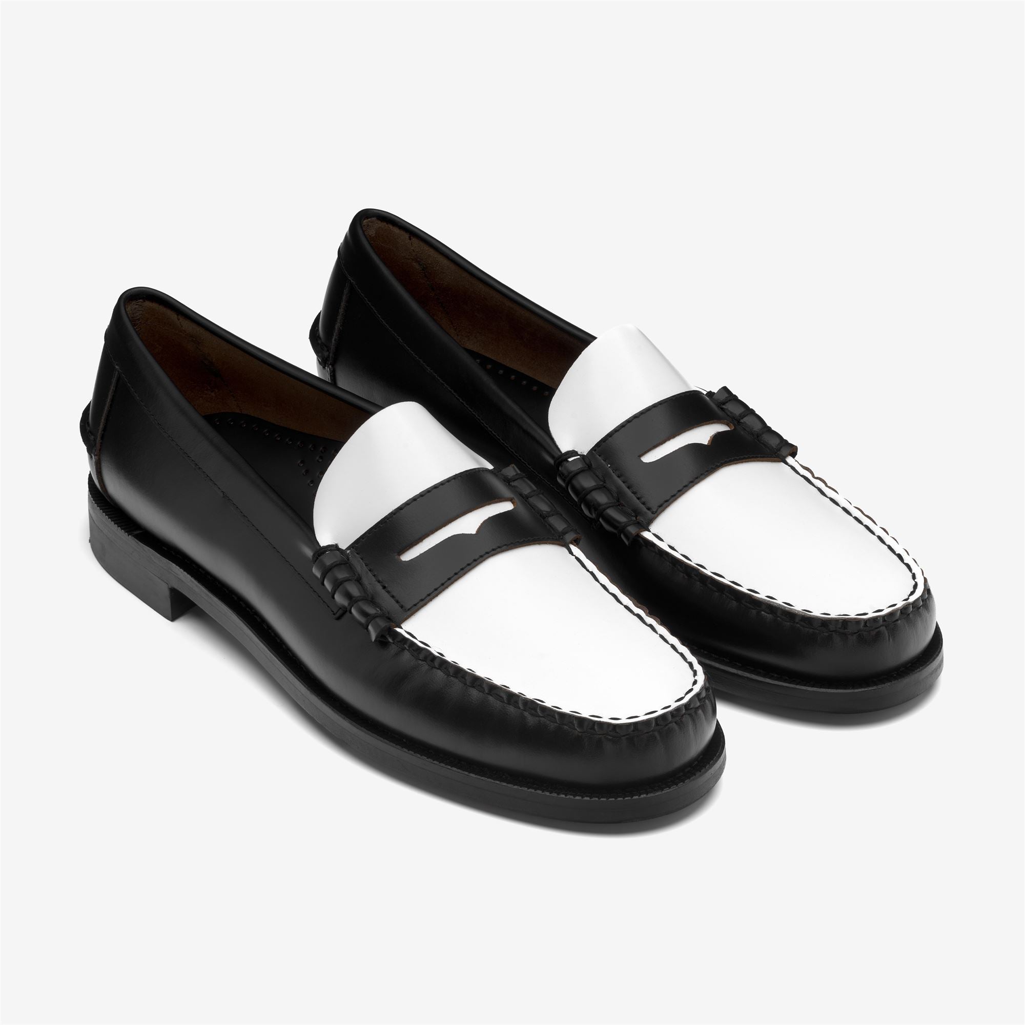 靴 STEFAN COOKE/LOFER-BLACK WHITE LEATHER STEFAN LOAFERS IN BLACK AND WHITE