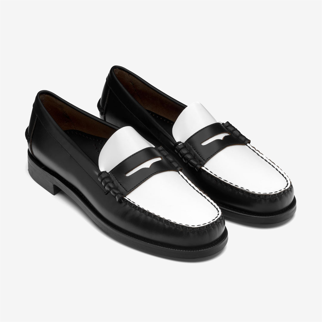 Black White Men's Business Moccasin Loafers with Leather Upper main