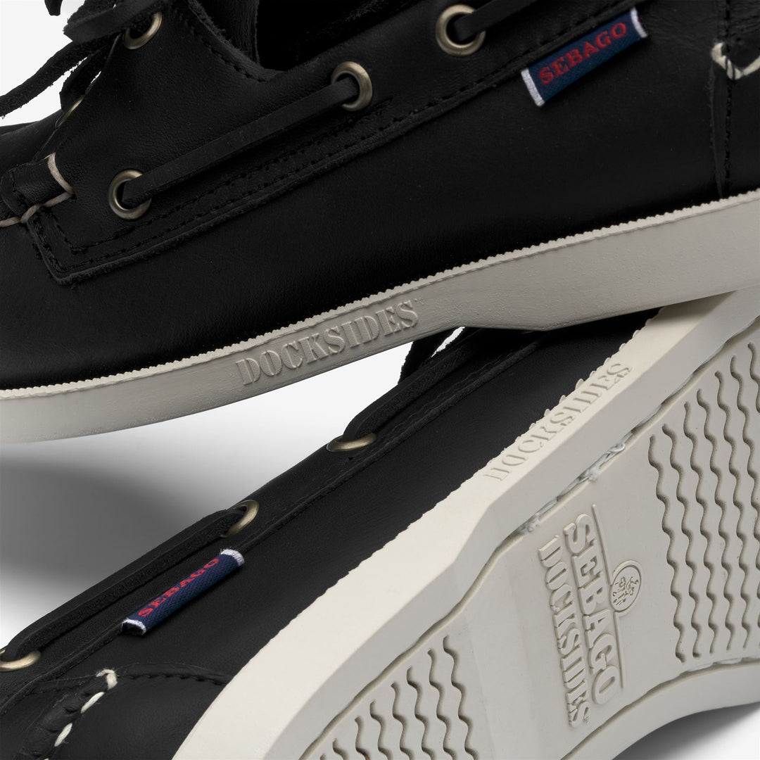 Mocassins bateau en cuir noir pour homme, pour la navigation de plaisance main