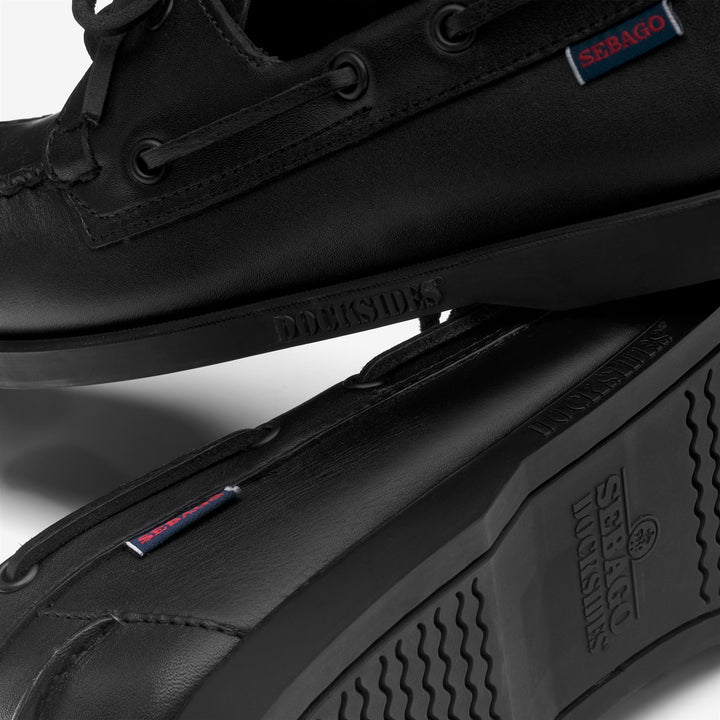 Zapatos náuticos tipo mocasín Docksides de cuero negro para hombre, ideales para navegar. 4