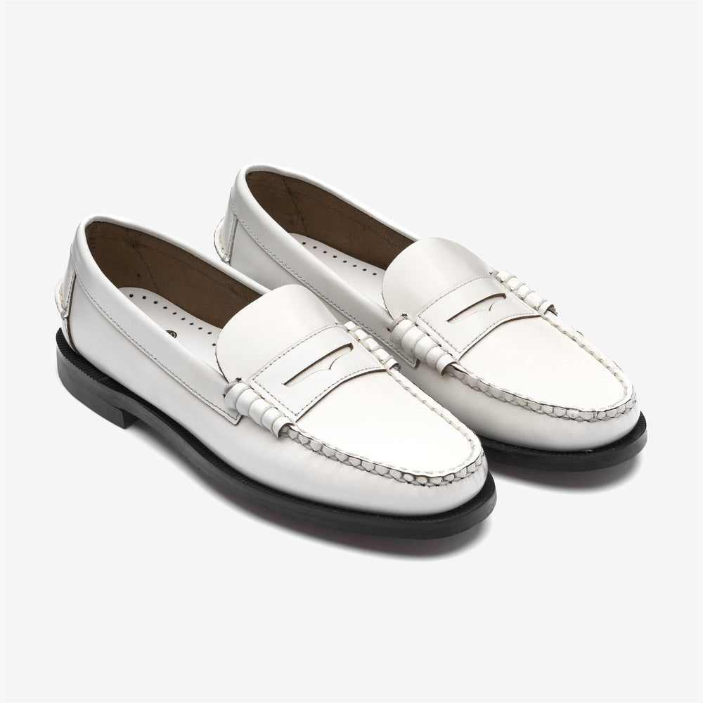 Mocasines de piel para mujer, color gris y blanco, sin cordones 02