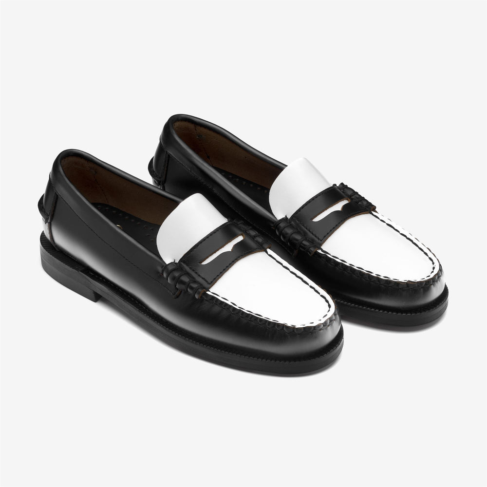Mocasines de negocios de cuero blanco y negro para mujer 02