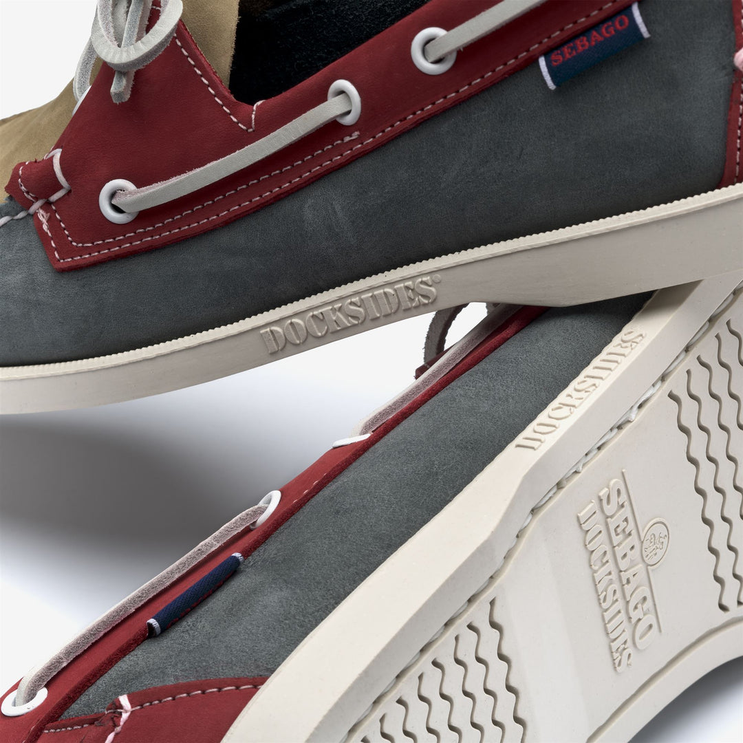 Light Grey Red Men's Nautical Moccasin Boat Shoes main