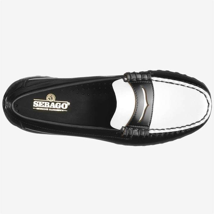 Schwarz-weiße Damen-Leder-Mokassin-Schlupfschuhe für die Freizeit 4