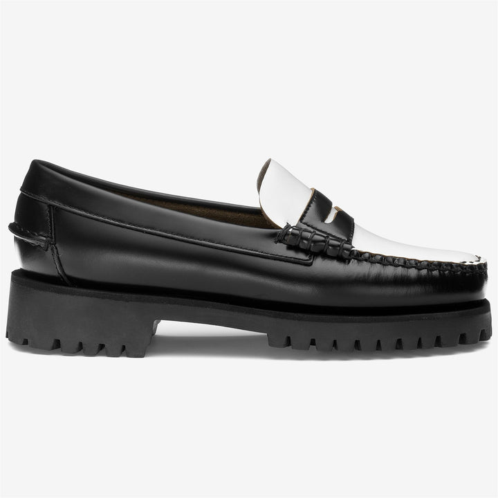 Schwarz-weiße Damen-Leder-Mokassin-Schlupfschuhe für die Freizeit 1