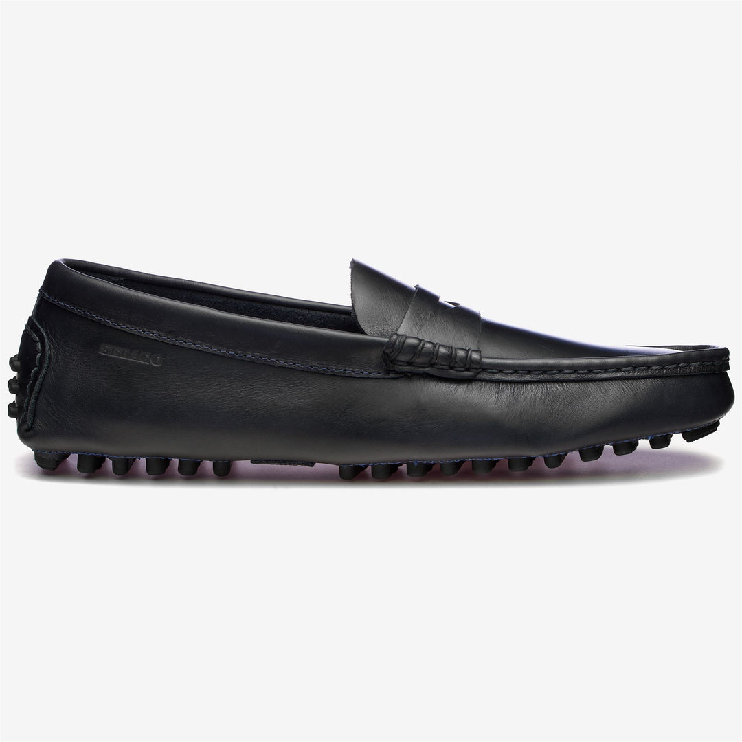 Navy Blue Men's Leather Driving Slip-On Moccasins 01