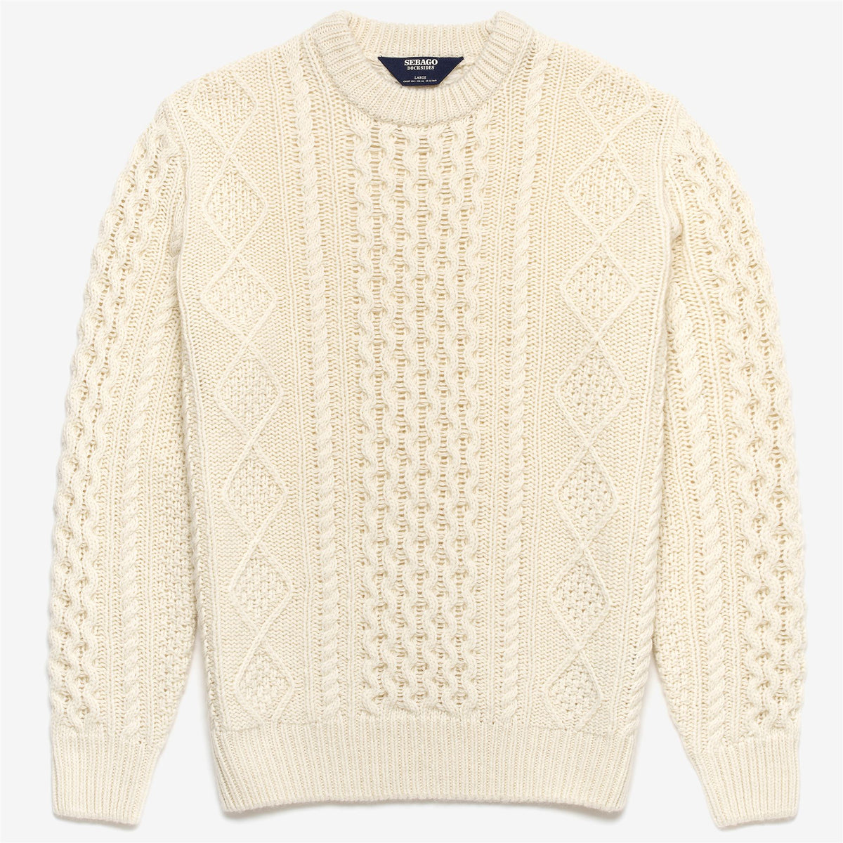 White Unisex Wool Cable-Knit Sweater