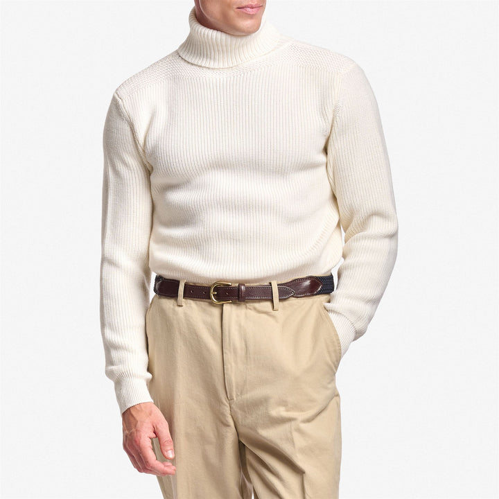 Natural White Unisex Yachting Knit Pullover Sweater in Wool 4