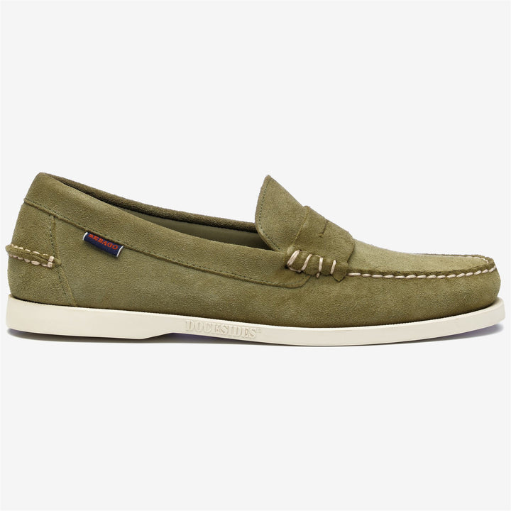 Mocassini da Yachting in Pelle Uomo Verde Militare con Suola in Gomma 1