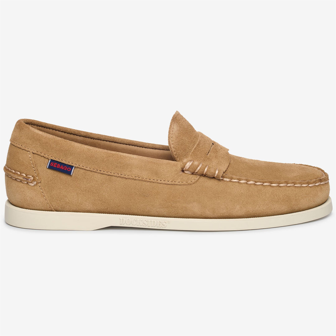Beige Men's Leather Moccasin Slip-On Boat Shoes 01
