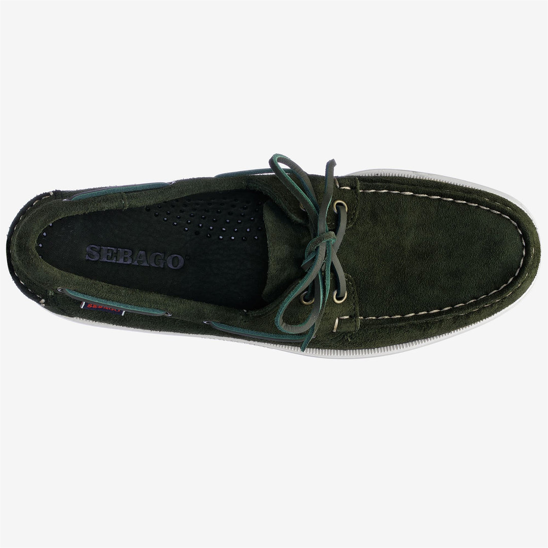 Dark Green Men's Nautical Moccasin Boat Shoes with Leather Upper main