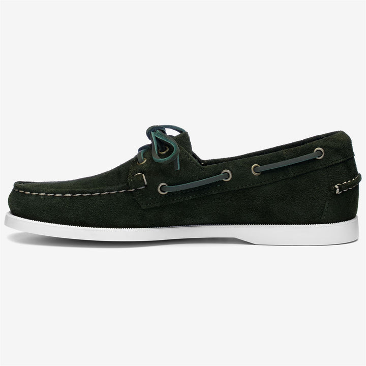 Dark Green Men's Nautical Moccasin Boat Shoes with Leather Upper 3
