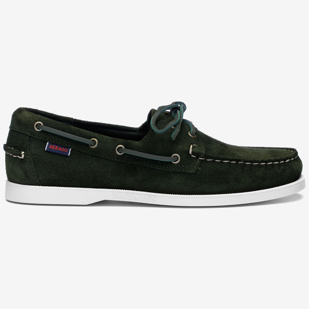 Zapatos náuticos tipo mocasín para hombre, color verde oscuro, con parte superior de cuero 01