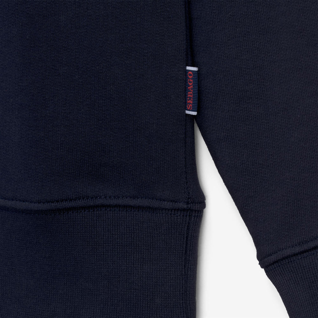 Pull polaire unisexe bleu marine avec détails côtelés main
