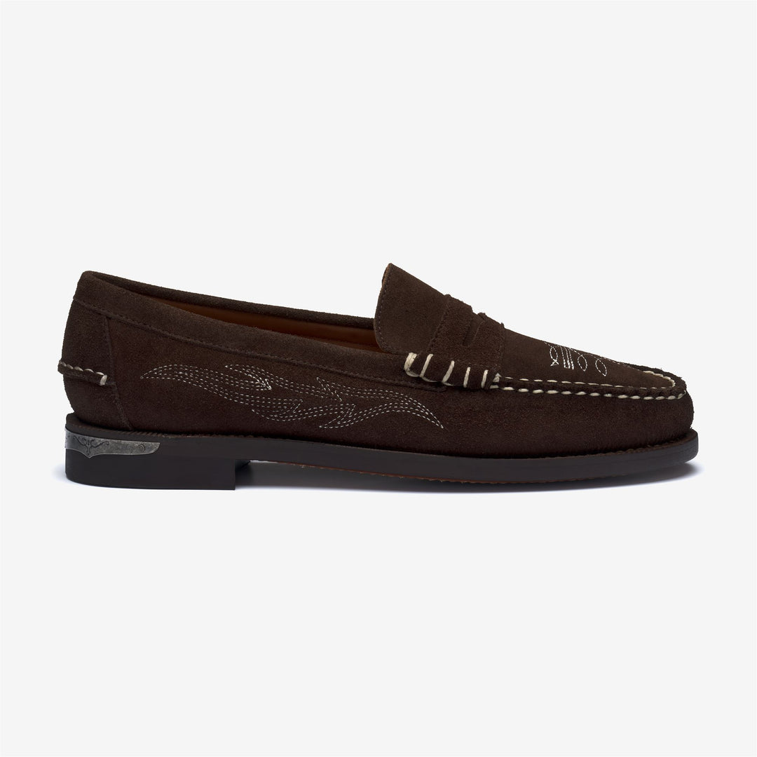 Brown Men's Leather Moccasin Loafers with Embroidered Design 01
