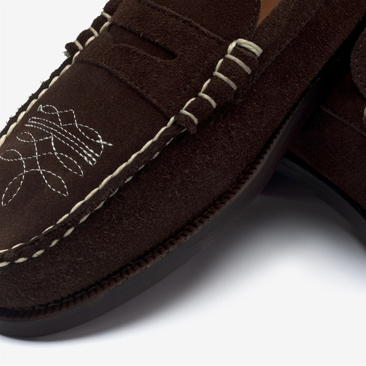 Brown Men's Leather Moccasin Loafers with Embroidered Design 6