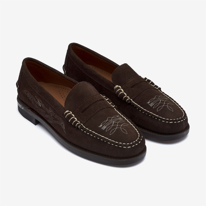 Brown Men's Leather Moccasin Loafers with Embroidered Design 2