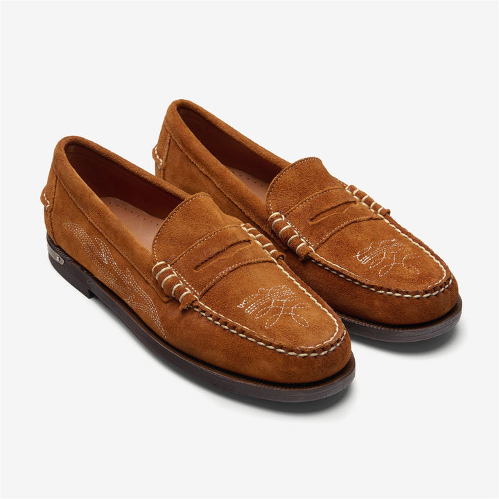 Zapatos mocasines de inspiración vaquera para mujer en color marrón coñac 2