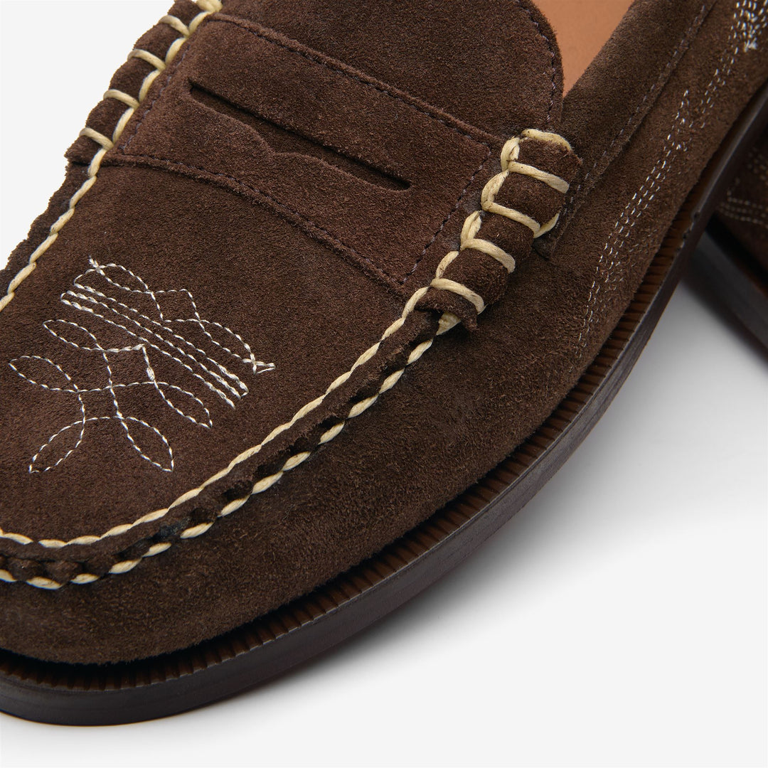 Mocasines de ante marrón para mujer con diseño vaquero main