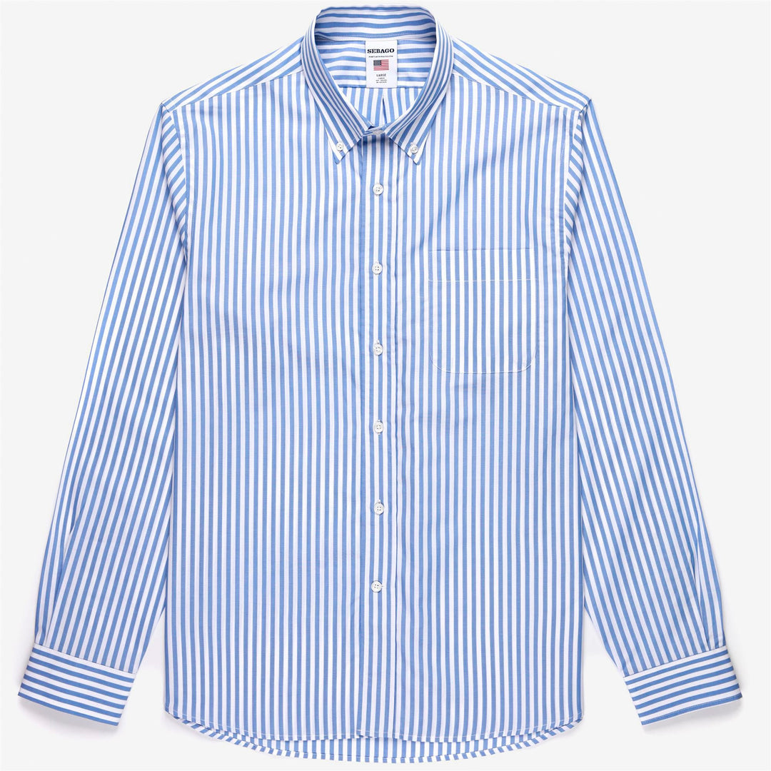 Navy blue Unisex Yachting Button-Down Shirt in Striped Cotton 01