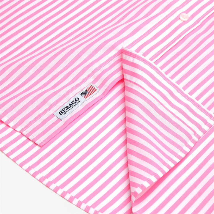 Weiß-rosa Unisex Yachting Button-Down-Hemd mit Tasche 3