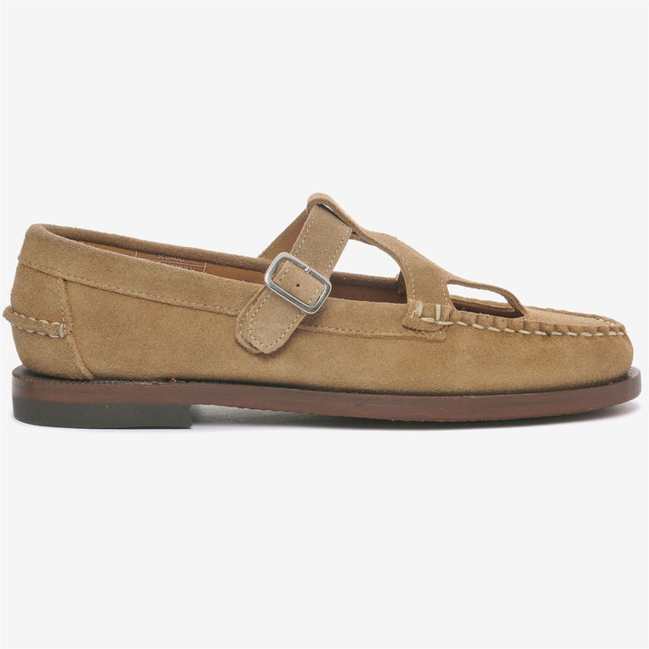 Mocasines de negocios para mujer en color beige y amarillo con cierre de hebilla 1