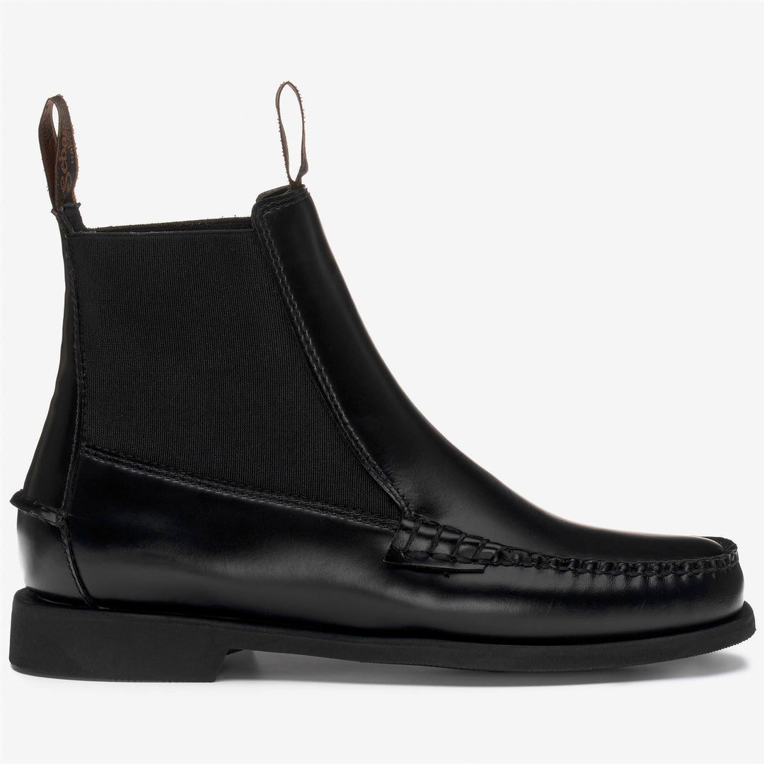 Black Women's Ankle Beatle Boots in Brushed Leather 01