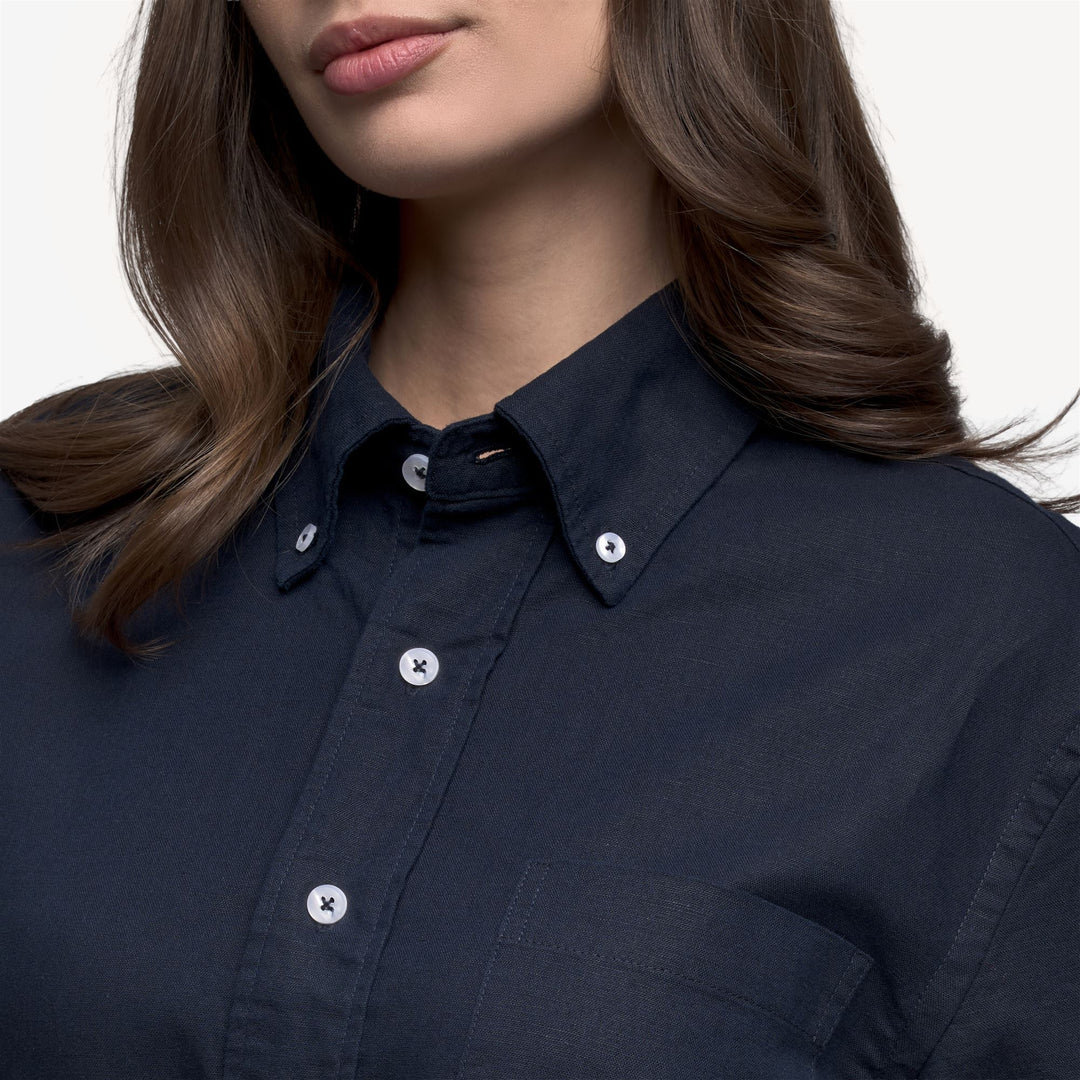 Blue unisex classic linen leisure shirt with pocket main