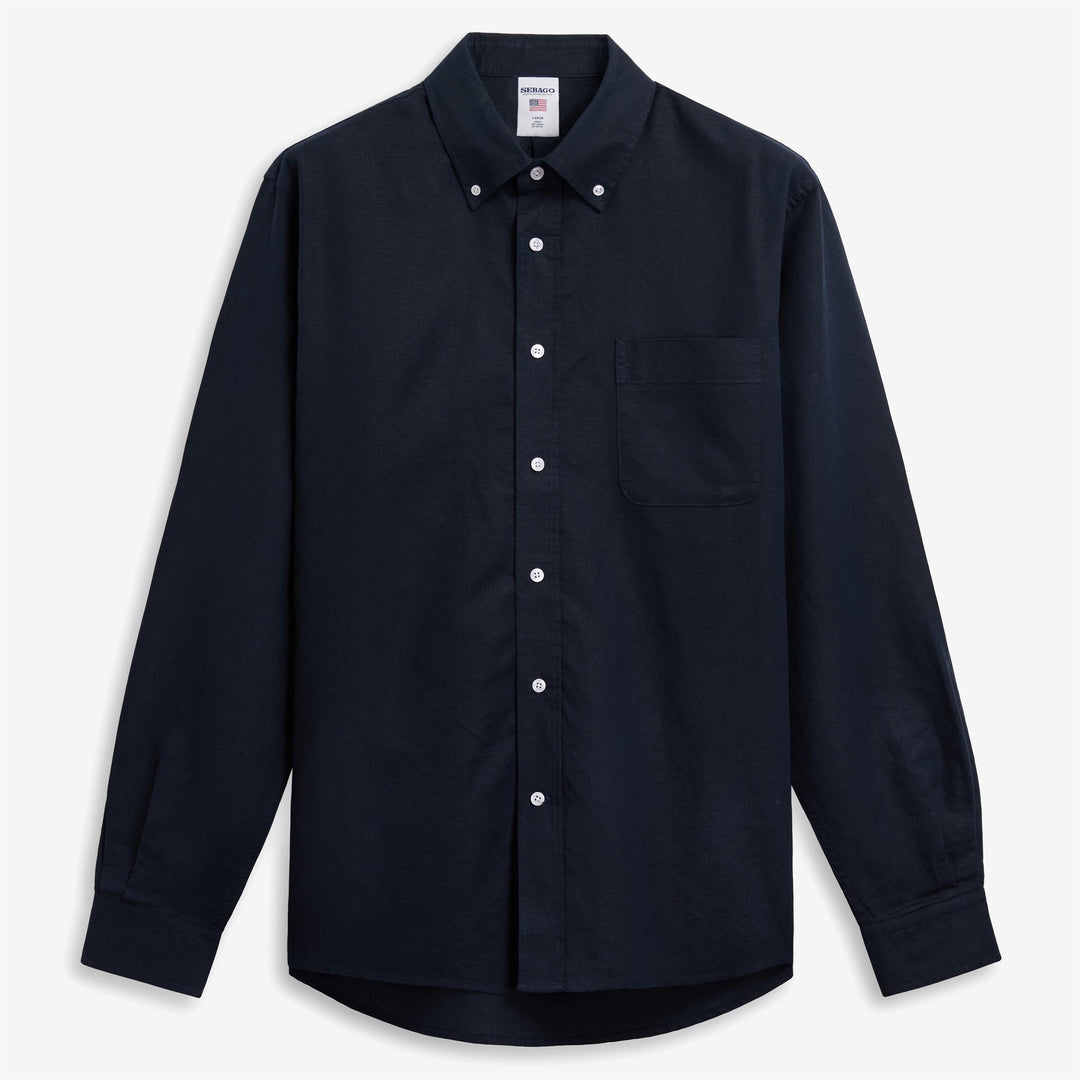 Blue unisex classic linen leisure shirt with pocket 01