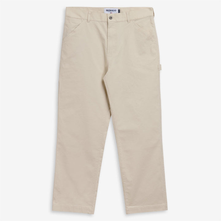 Pantalones de carpintero casuales beige para hombre con bolsillos utilitarios 1