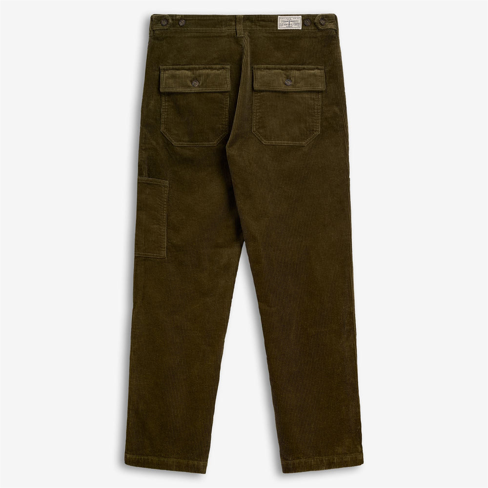 Pantalones utilitarios de pana verde militar para hombre 02