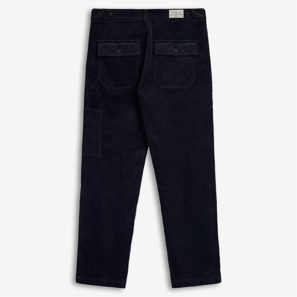 Pantalones de pana azul oscuro para hombre con bolsillos utilitarios. 02