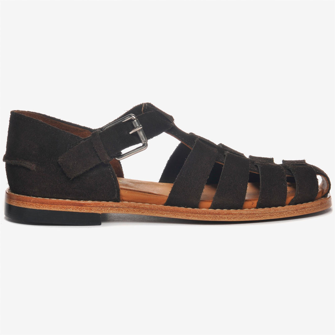 Sandali da donna in pelle scamosciata marrone scuro con vestibilità regolabile 01