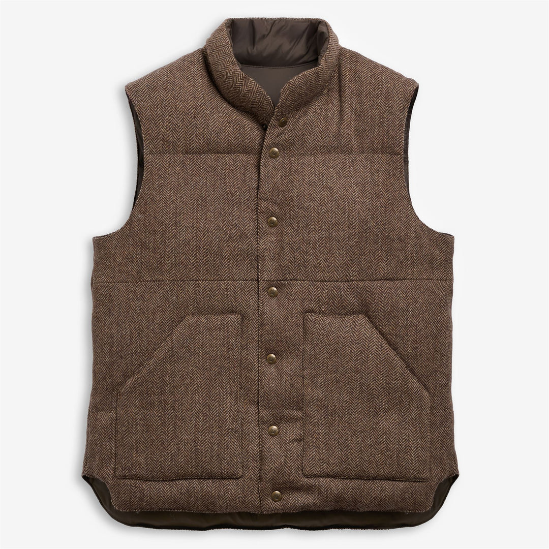 Beige brown Unisex Reversible Herringbone Vest with Warm Padding 01