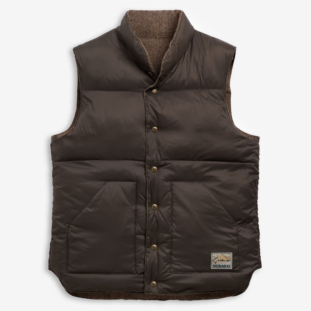 Beige brown Unisex Reversible Herringbone Vest with Warm Padding 02
