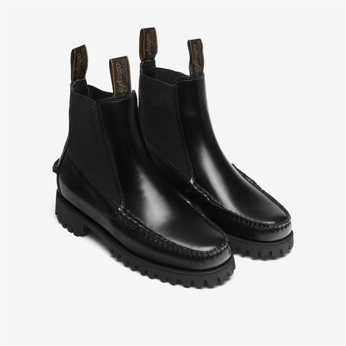 Boots Chelsea à semelle crantée en cuir noir pour femme